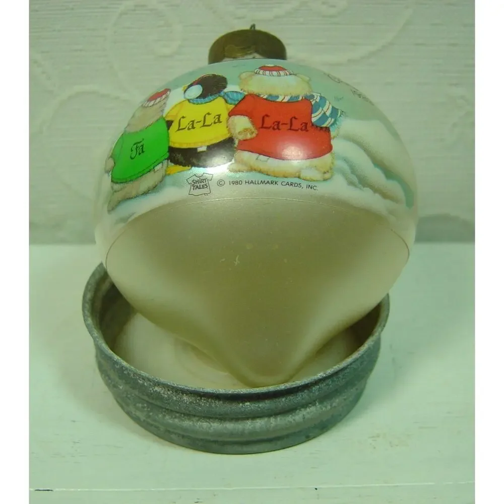 VINTAGE HALLMARK ORNAMENT-TEARDROP GLASS BALL-DECK THE HALLS SHIRT TALES-1983
